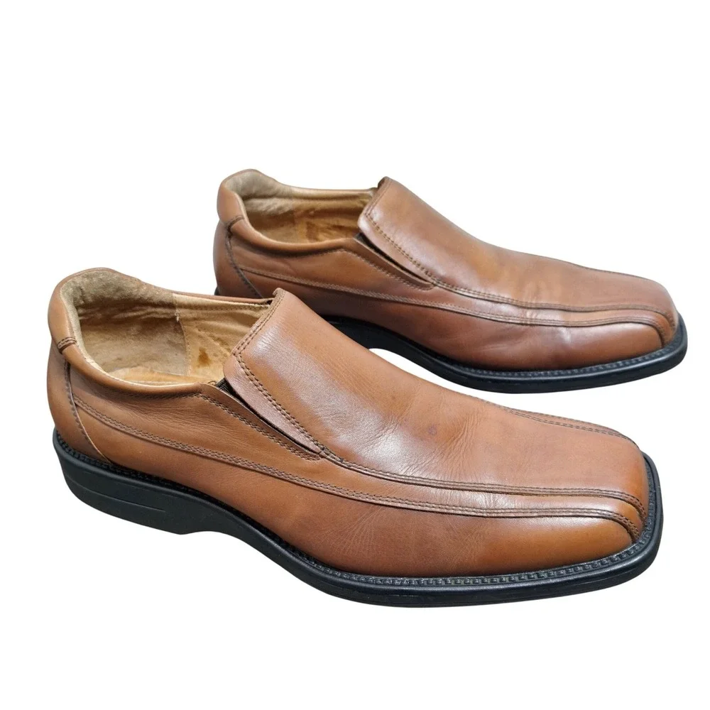 Steve Madden P-Rumba Mens Tan Brown Leather Bicycle Square Toe Loafers Size 10.5
